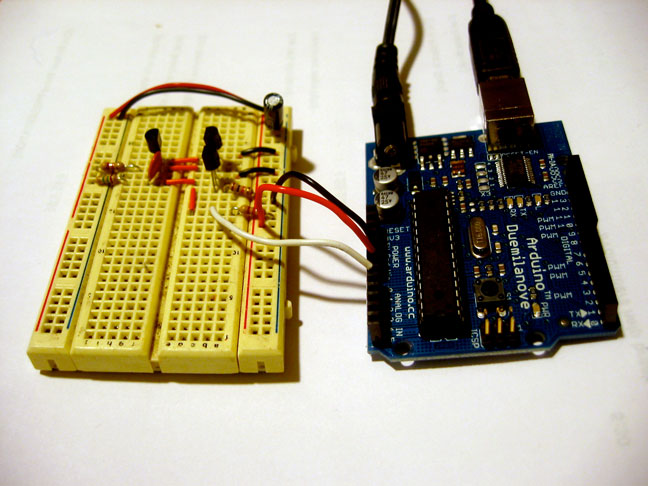 Assembled breadboard circuit without labels